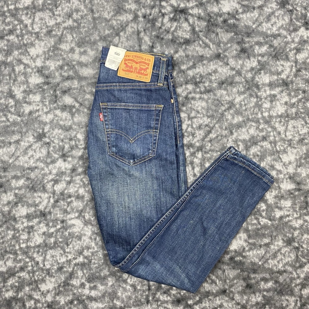 New Levi's 512 Slim Taper Jeans Mens Size 28x30 Blue Low Rise Medium Wash NWT